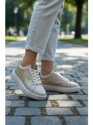 Mia Marya Baskılı Kadın Günlük Sneaker - Işıltılı Nakış Detaylı Rahat Ayakkabı
