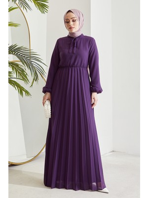 inStyle Piliseli Limelda Mor Şifon Elbise