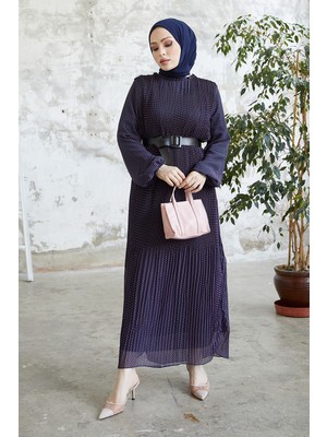 inStyle Minda Çıtır Puantiyeli Şifon Elbise - Mor