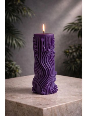 Candle Verdantis, Doğanın Kalbi, Lavanta Kokulu Dekoratif 2 Adet Mor Mum & Kandil