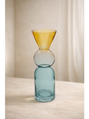 Barine Renkli Katmanlı Cam Vazo Mavi 9X9X29 cm