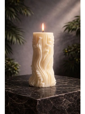 Candle Verdantis, Doğanın Kalbi, Vanilya Kokulu Dekoratif 2 Adet Krem (Ekru) Mum & Kandil