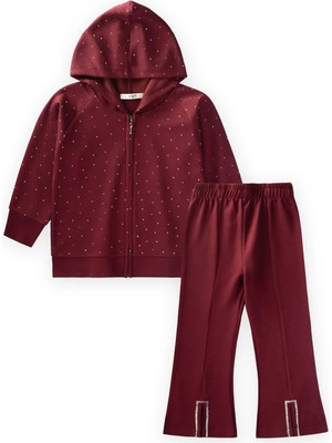 Cigit Fermuarlı Modal Taşlı Takım 3-8 Yaş Bordo