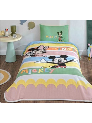 Taç Yeni Sezon Lisanslı Disney Mıckey&mınnıe Mouse Happy Tek Kişilik Pike Takımı