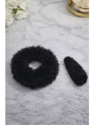 Nati Co Premium Siyah Peluş Saç Tokası Ikili Set