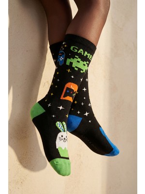 Çocuk Game Desenli Renkli Dizüstü Çorap
