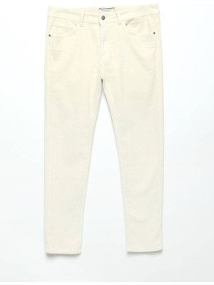 Bej Fitilli Dokuma Slim Fit Kadife Casual Pamuk Karışımlı Pantolon