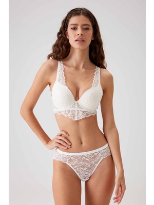 Pierre Cardin 4737 Rome Dantelli Sütyen ve Külot Takımı Balenli Soft Push Up Özellikli Ekru