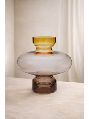 Barine Renkli Katmanlı Cam Vazo Kahverengi 19X19X20 cm