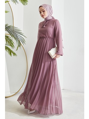 inStyle Piliseli Limelda Gül Kurusu Şifon Elbise