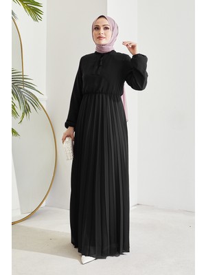 inStyle Piliseli Limelda Siyah Şifon Elbise