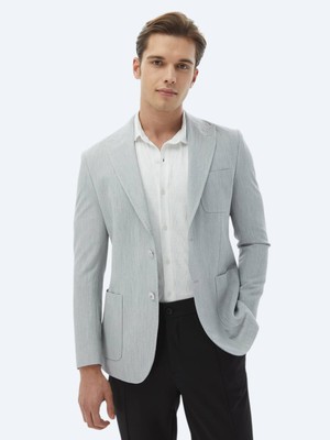 Açık Gri Düz Modern Fit Ceket