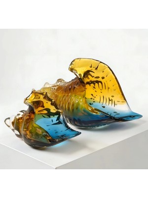 Felis Arte Dekoratif Cam Deniz Kabuğu Set , El Yapımı , Glass Art , Gradyan Renk Geçişi (Amber - Mavi)