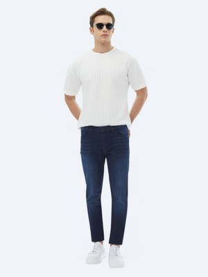 Lacivert Slim Fit Denim Pamuk Karışımlı Pantolon
