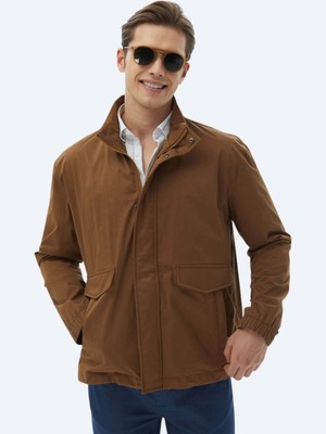 Kip Açık Kahve Oversize Fit Dik Yaka Casual Dokuma Mont