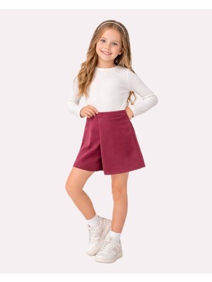 Kız Çocuk Fitilli Uzun Kollu Bluz ve Şort Etek 2'li Takım