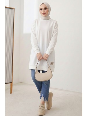 İlkimay.com Armalı Yırtmaç Detay Tunik 1665 - Beyaz