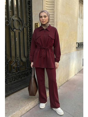 inStyle Büzgülü Bağcıklı Bordo Ikili Takım