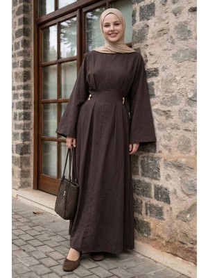 inStyle Gold Broşlu Kuşaklı Acı Kahve Modal Elbise