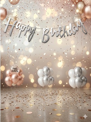 Happy Birthday Yazılı Pembe Gümüş Gold Karigrafi Banner Flama