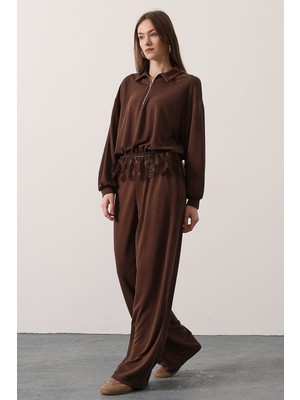 Cemo Kadın Kare Yaka Ekose Desenli Kemer Detaylı Uzun Kollu Midi Elbise