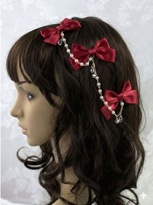 Shiklik 3'lü Inci Zincirli Fiyonk Model Kadın Saç Tokası