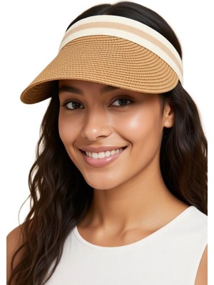 Mollycrush Kadın Camel Hasır Taç Güneş Koruyucu Vizör | Tessettür Uyumlu Tenis Şapkası