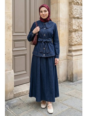 inStyle Bebe Yaka Etekli Koyu Mavi Kot Takım