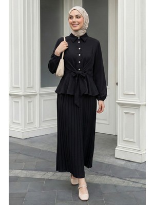 inStyle Eteği Piliseli Siyah Takım