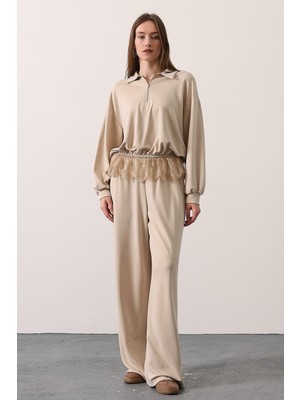 Cemo Kadın Kare Yaka Ekose Desenli Kemer Detaylı Uzun Kollu Midi Elbise