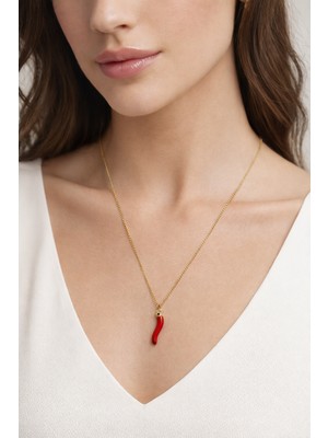 kubotique Kırmızı Biber Kolye | Şans Uğuru Nazarlık Takı | Kadın Chili Charm Kolye