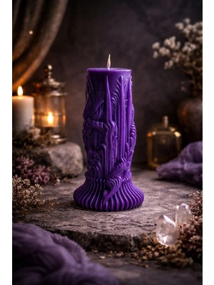 Candle Pillar Of Grace, Zarafetin Sütunu Lavanta Kokulu Dekoratif 2 Adet Mor Mum & Kandil