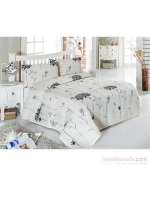 Enlora Home Kapitone Yatak Örtüsü Seti Çift Kişilik Efil Bej-Gri Antibakteriyel Terry Cotton