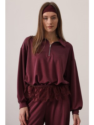 Cemo Kadın Kare Yaka Ekose Desenli Kemer Detaylı Uzun Kollu Midi Elbise