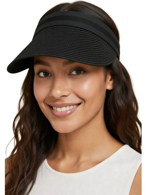 Mollycrush Kadın Siyah Hasır Taç Güneş Koruyucu Vizör | Tessettür Uyumlu Tenis Şapkası