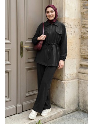 inStyle Büzgülü Bağcıklı Siyah Ikili Takım