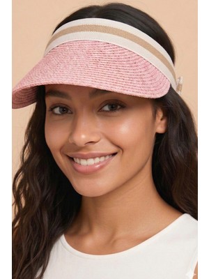 Mollycrush Kadın Pembe Hasır Taç Güneş Koruyucu Vizör | Tessettür Uyumlu Tenis Şapkası
