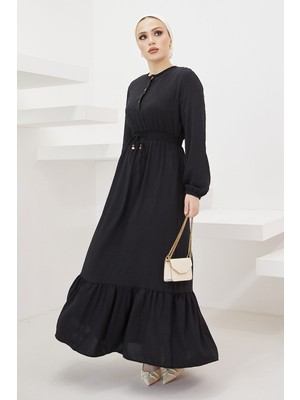 inStyle Tena Beli Lastikli Ayrobin Elbise - Siyah