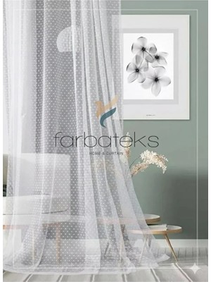 Farbateks Benekli Yuvarlak Daire Puantiyeli 2kat Pileli Tül Perde