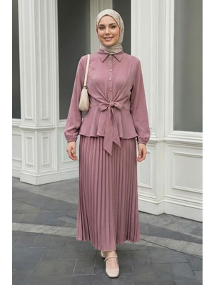 inStyle Eteği Piliseli Gül Kurusu Takım