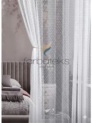 Farbateks Benekli Yuvarlak Daire Puantiyeli 3kat Pilei Tül Perde