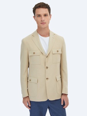 Kip Bej Düz Modern Fit Ceket