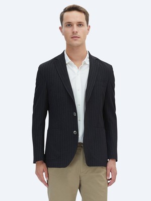 Kip Siyah Çizgili Modern Fit Ceket