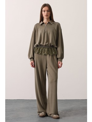 Cemo Kadın Kare Yaka Ekose Desenli Kemer Detaylı Uzun Kollu Midi Elbise