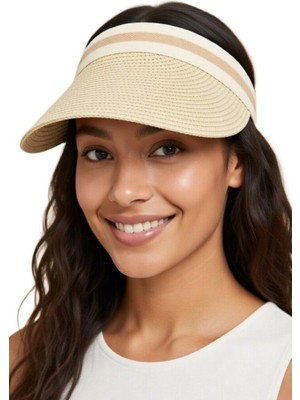 Mollycrush Kadın Bej Hasır Taç Güneş Koruyucu Vizör | Tessettür Uyumlu Tenis Şapkası