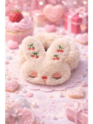 Nati Co Bej Rengi Peluş Tavşan Figürlü Lastik Toka – (1 Adet)