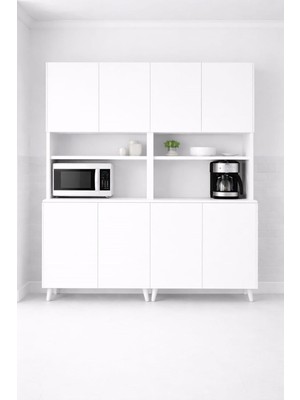 Mobilyacın  Yeni Nesil Çok Amaçlı Dolap 8 Kapaklı Kiler Mutfak Dolabı - Kahve Köşesi -Beyaz