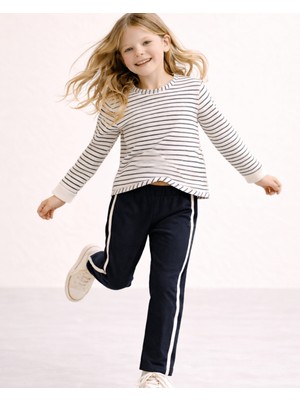Fancy Kids Antalya Kız Çocuk Alt Üst Takım – Çizgili Bluz & Şeritli Tayt | Siyah-Krem