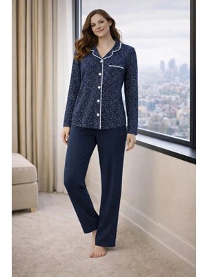 Nena Önden Düğmeli Uzun Kol Kadın Pijama Takım 14640