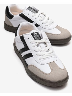 Ccway Çift Yüzlü Düz Taban Bağcıklı Kadın Spor Ayakkabı Beyaz Siyah